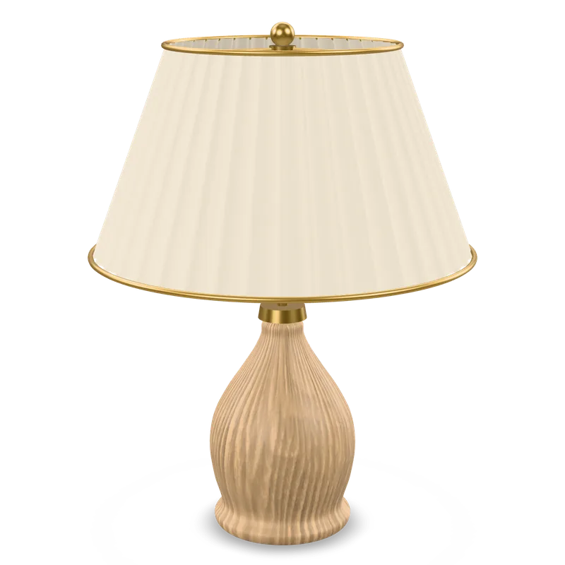 Pintuck Table Lamp, natural linen, white oak, brass, small