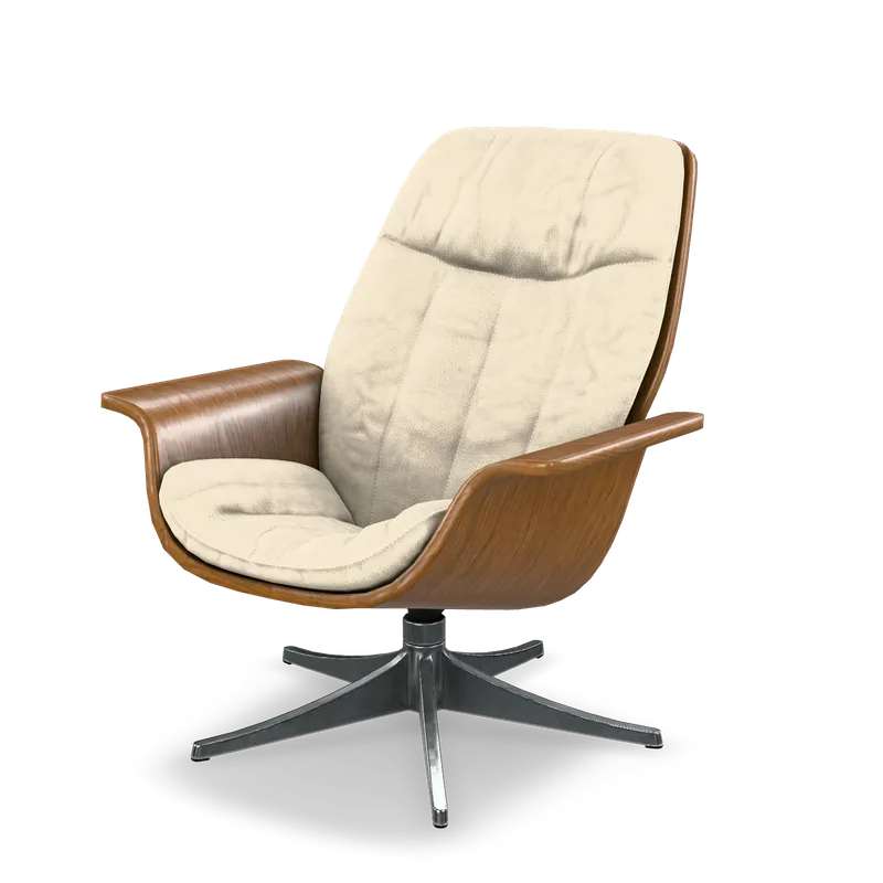 Spline Lounge Chair, oat bouclé, walnut, brushed steel, standard